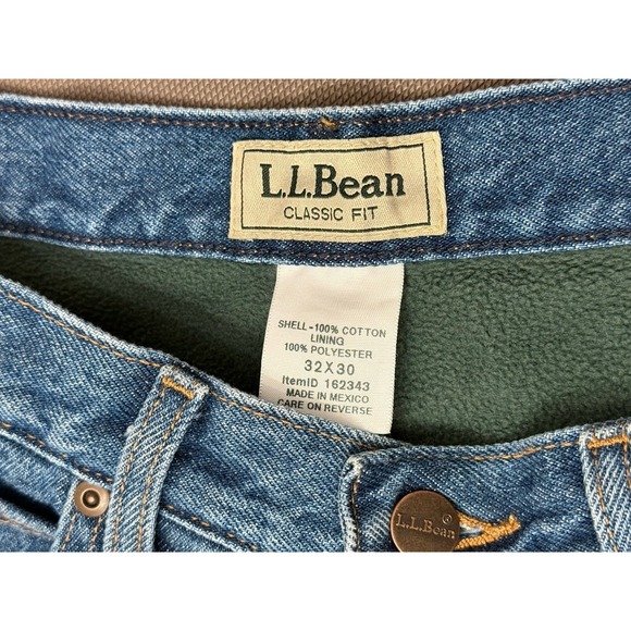 L.L. Bean Mens 32x30 Relaxed Fit Fleece Lined Blue Denim Jeans Cold Weather NWT - Picture 4 of 10